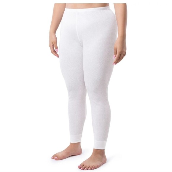 White Fruit of the Loom Women's Eversoft Waffle Thermal Top and bottom Size L - Picture 7 of 9